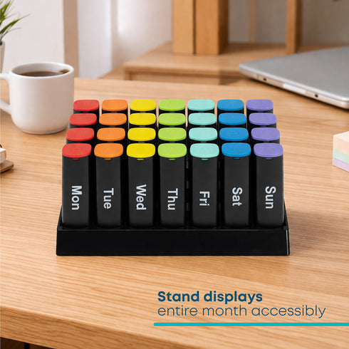Fineway Monthly Pill Organiser Morning/Evening with Stand - 28 Day Colour-Coded - Black