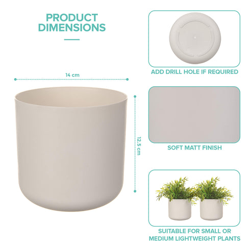 14cm Round Plant Pot Set of 2 - Matt White
