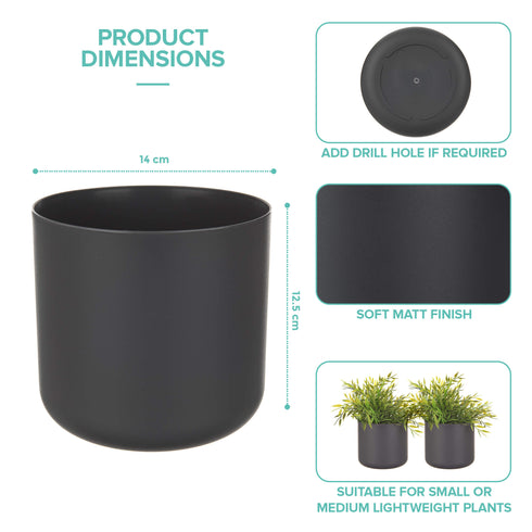 14cm Round Plant Pot Set of 2 - Matt Grey