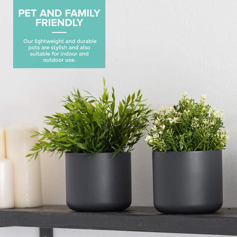 14cm Round Plant Pot Set of 2 - Matt Grey