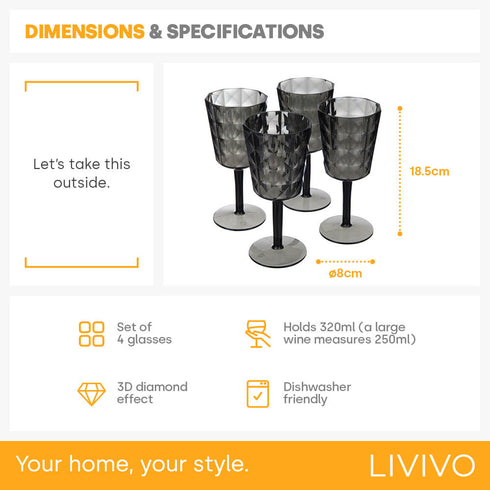 Prism Outdoor Wine Glass Set of 4 - Smoke Grey