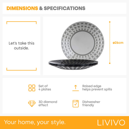 Prism Outdoor Dinner Plates Set of 4 - Smoke Grey