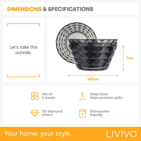 Prism Outdoor Dinner Bowls Set of 4 - Smoke Grey