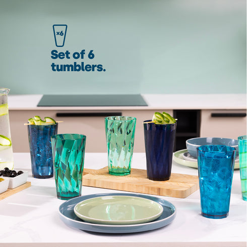 6 Multicoloured Plastic Tumblers - Teal