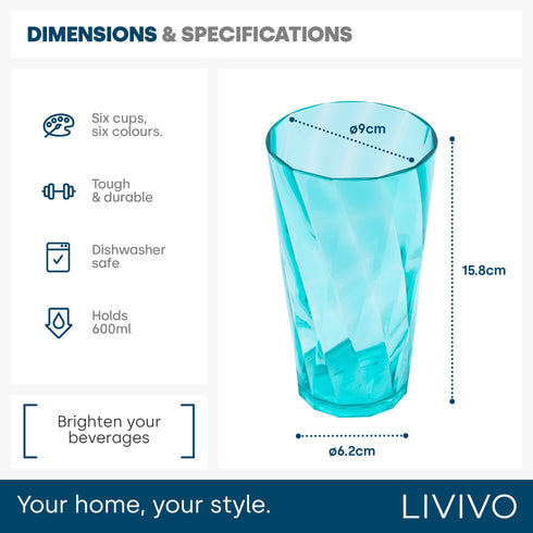 6 Plastic Tumblers - Rainbow