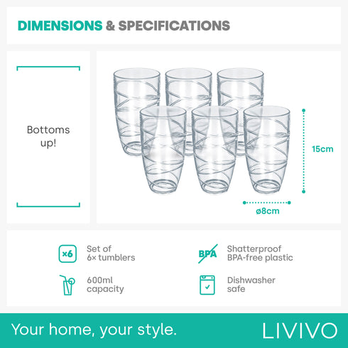 Clear Plastic Tumblers Set of 6