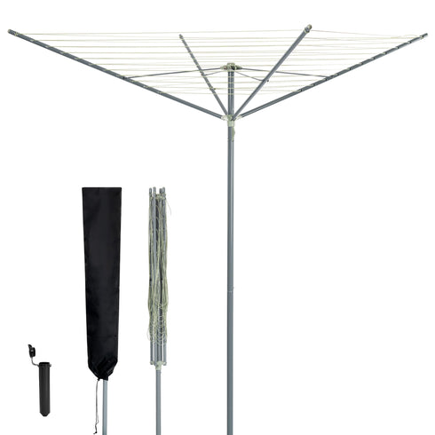 LIVIVO 45M 4-Arm Rotary Clothes Airer Round Arms - Grey Sage Green with Spike & Cover