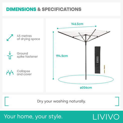 4-Arm Rotary Clothes Airer - Black