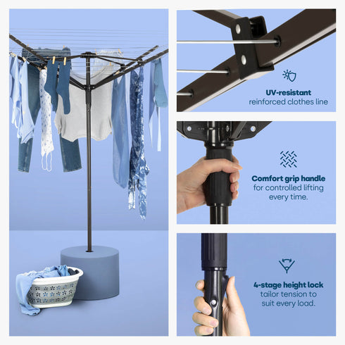 4-Arm Rotary Clothes Airer - Black