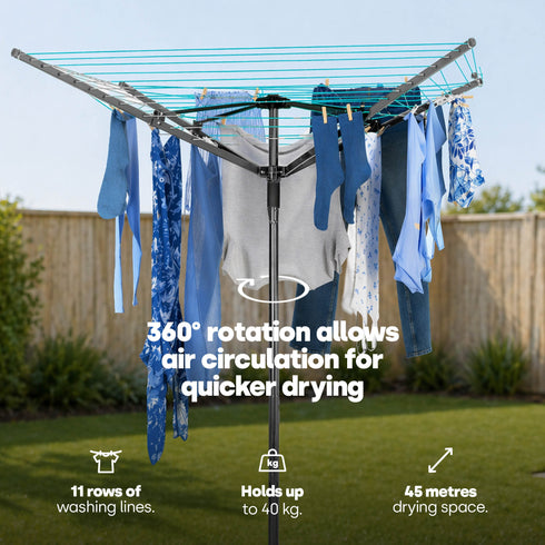 4-Arm Rotary Clothes Airer - Charcoal