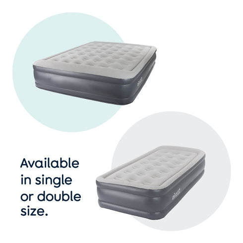 airzzZ SlumberPlus Air Bed Single - High Raised with Built-in Electric Pump - Grey Flocked
