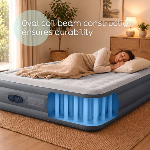 airzzZ SlumberPlus Air Bed Double - High Raised with Built-in Electric Pump - Grey Flocked