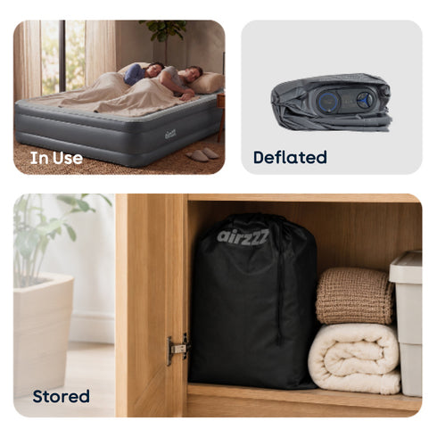 airzzZ SlumberPlus Air Bed Double - High Raised with Built-in Electric Pump - Grey Flocked