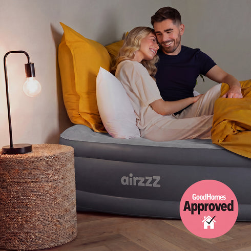 airzzZ SlumberPlus Air Bed Double - High Raised with Built-in Electric Pump - Grey Flocked
