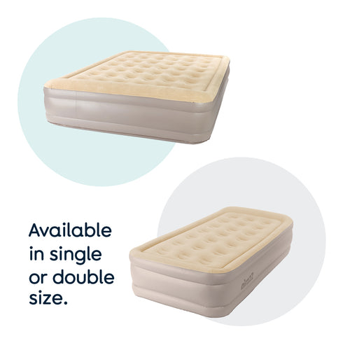 airzzZ SlumberPlus Air Bed Single - High Raised with Built-in Electric Pump - Beige Flocked