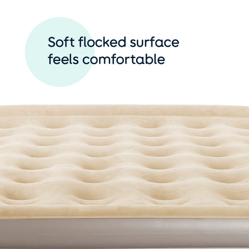 airzzZ SlumberPlus Air Bed Double - High Raised with Built-in Electric Pump - Beige Flocked