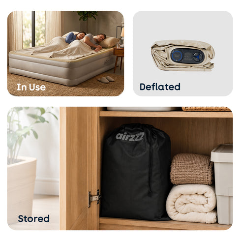 airzzZ SlumberPlus Air Bed Double - High Raised with Built-in Electric Pump - Beige Flocked