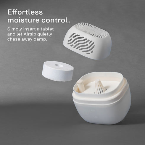 Reusable Dehumidifier 1000ml - 2 Refill Tabs Silicon Anti-Spill - White