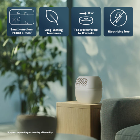 Reusable Dehumidifier 1000ml - 2 Refill Tabs Silicon Anti-Spill - White