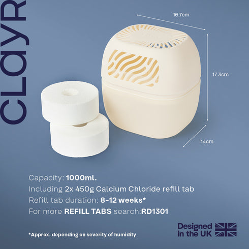 Reusable Dehumidifier 1000ml - 2 Refill Tabs Silicon Anti-Spill - White