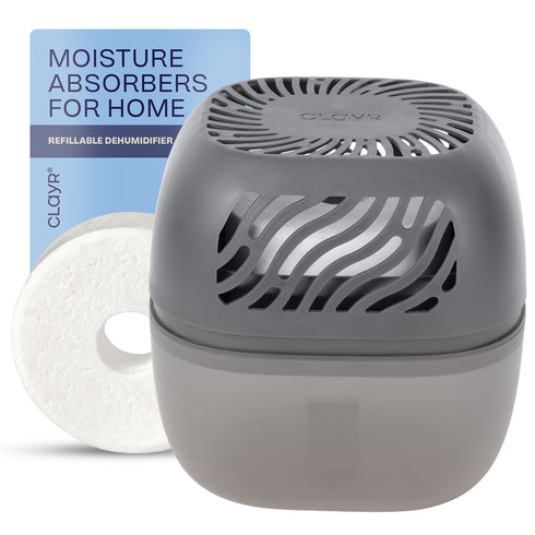 Clayr Reusable Dehumidifier 1000ml - 2 Refill Tabs Silicon Anti-Spill - Grey