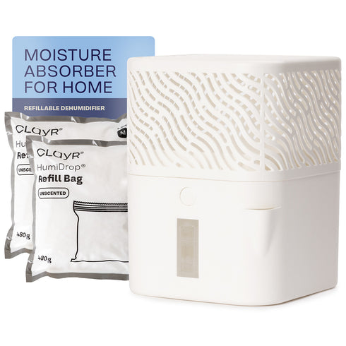 Clayr HumiDrop Refillable Interior Dehumidifier 1000ml - Off White 2 Refill Bags