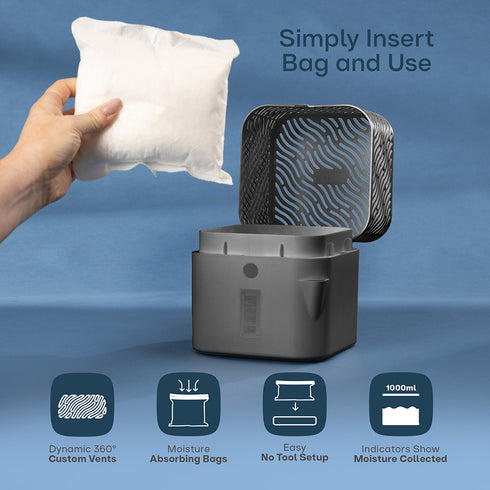 Clayr HumiDrop Refillable Interior Dehumidifier 1000ml - Grey 2 Refill Bags