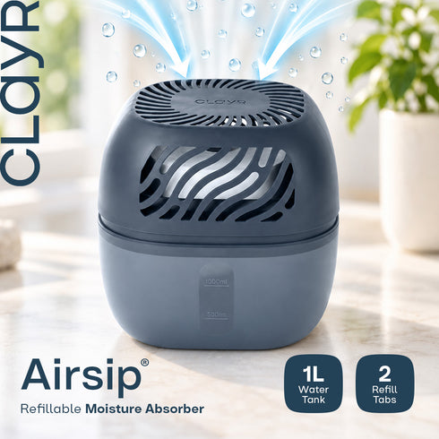 Clayr Reusable Dehumidifier 1000ml - 2 Refill Tabs Silicon Anti-Spill - Navy