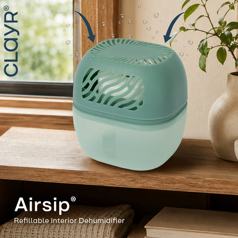 Clayr Reusable Dehumidifier 1000ml - 2 Refill Tabs Silicon Anti-Spill - Sage