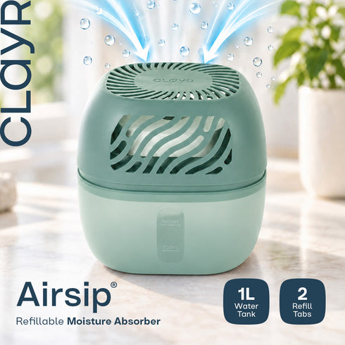 Clayr Reusable Dehumidifier 1000ml - 2 Refill Tabs Silicon Anti-Spill - Sage