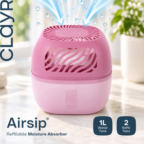 Clayr Reusable Dehumidifier 1000ml - 2 Refill Tabs Silicon Anti-Spill - Pink