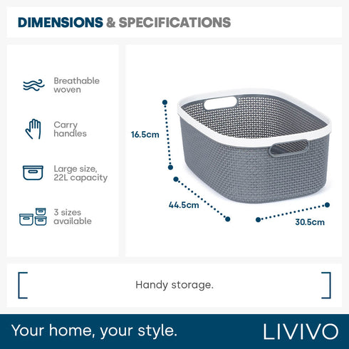 Kovan Grey Woven Basket - 22L