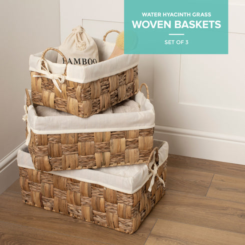 Seagrass woven baskets, Set of 3 - Natural