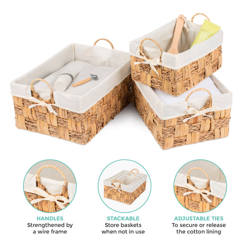 Seagrass woven baskets, Set of 3 - Natural