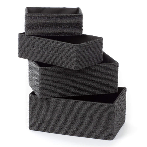 Paper Rope Woven Baskets, Set of 4 - Black