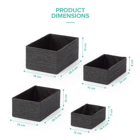 Paper Rope Woven Baskets, Set of 4 - Black