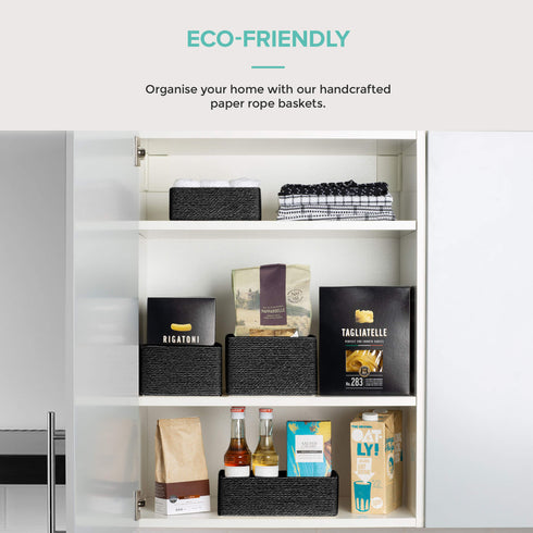 Paper Rope Woven Baskets, Set of 4 - Black