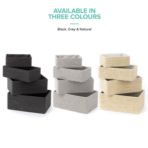 Paper Rope Woven Baskets, Set of 4 - Black