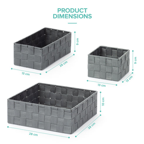 Strap Baskets, Set of 4 - Grey