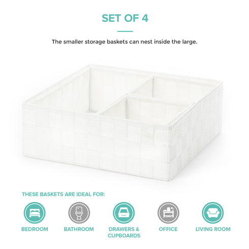 Strap Baskets, Set of 4 - Grey