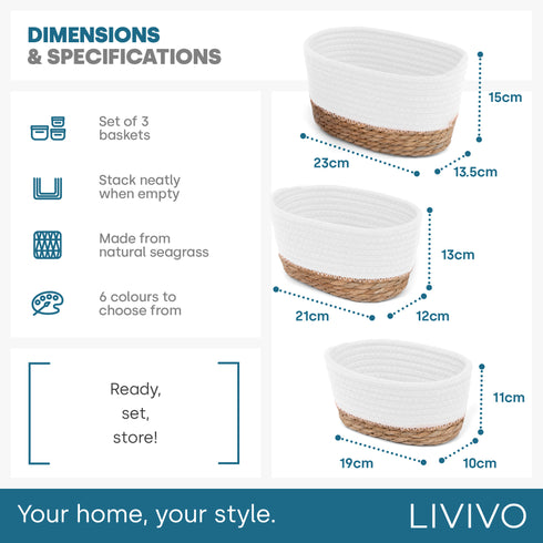 Tulla seagrass basket set - Ecru