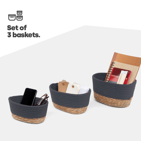 Tulla Seagrass Basket Set -Slate