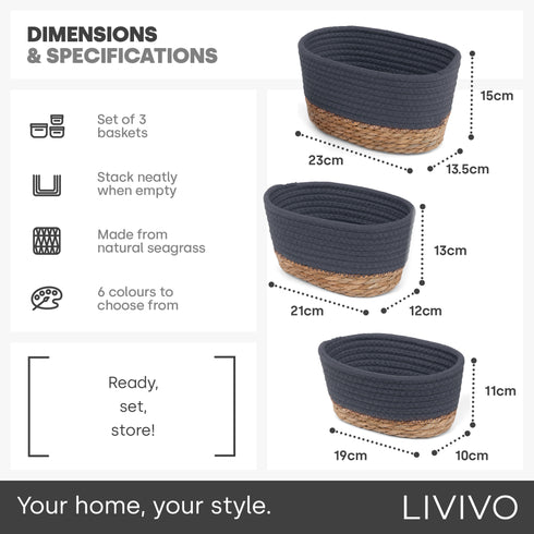 Tulla Seagrass Basket Set -Slate