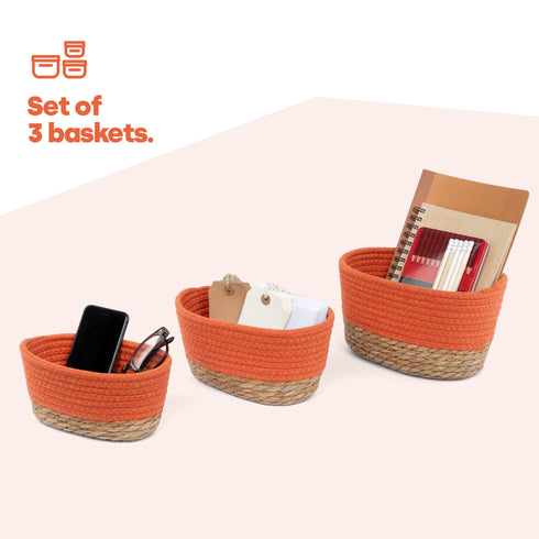 Tulla Seagrass Basket Set - Coral