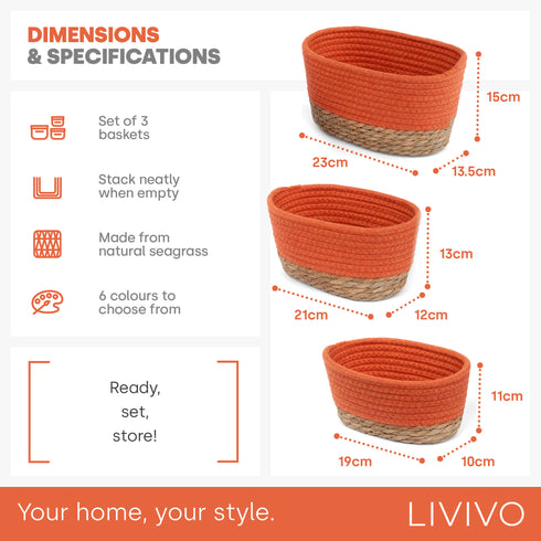 Tulla Seagrass Basket Set - Coral