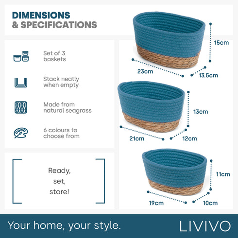 Tulla Seagrass Basket Set - Ocean