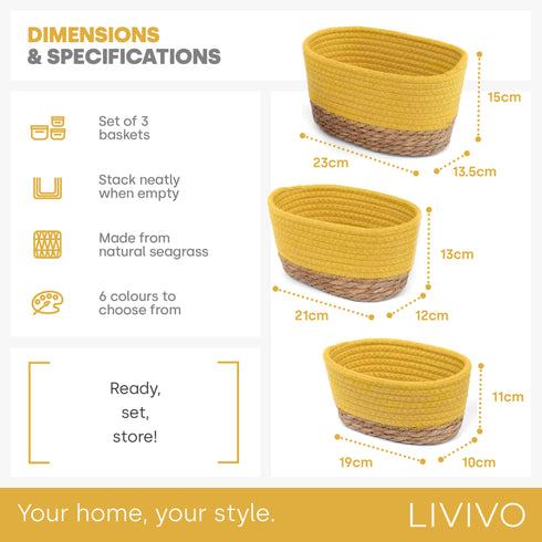 Tulla Seagrass Basket Set - Sunflower