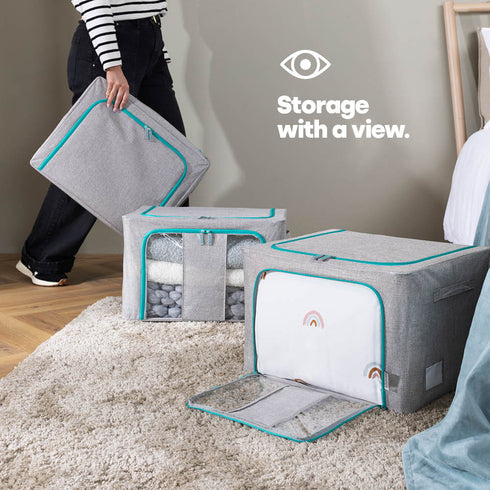 Folding Storage Bag with Metal Frame - Grey