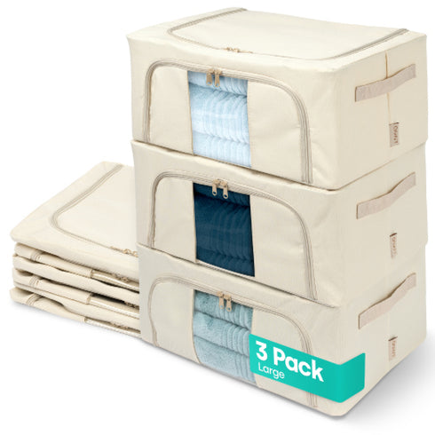 LIVIVO Foldable Storage Bags 3 Pack Large - Clear Window Steel Frame
