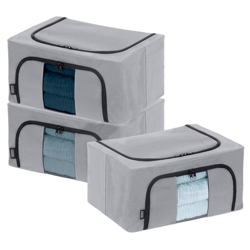 Set of 3 Large Zipping Foldable Fabric Storage Boxes